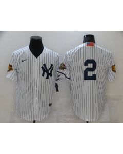 Men's New York Yankees #2 Derek Jeter White Strip World Series Cool Base Stitched Baseball Jersey