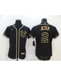 Men's New York Yankees #2 Derek Jetere Black Golden Flex Base Stitched MLB Jersey