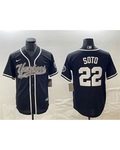 Men's New York Yankees #22 Juan Soto Black Cool Base Stitched Baseball Jersey
