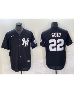 Men's New York Yankees #22 Juan Soto Black Cool Base With Patch Stitched Baseball Jersey