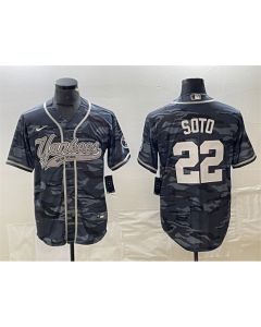 Men's New York Yankees #22 Juan Soto Gray Camo Cool Base Stitched Baseball Jersey