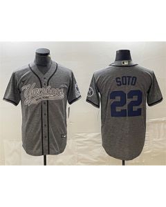 Men's New York Yankees #22 Juan Soto Grey Cool Base Stitched Baseball Jersey (Grey)