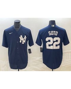 Men's New York Yankees #22 Juan Soto Navy Cool Base Stitched Baseball Jersey (Style 2)