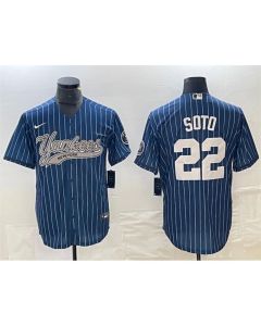 Men's New York Yankees #22 Juan Soto Navy Cool Base Stitched Baseball Jersey (Style 3)