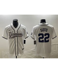Men's New York Yankees #22 Juan Soto White Cool Base Stitched Baseball Jersey (Style 3)