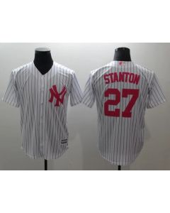 Men's New York Yankees #27 Giancarlo Stanton White Pink Cool Base Stitched MLB Jersey