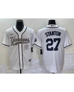 Men's New York Yankees #27 Giancarlo Stanton White With Patch Cool Base Stitched Baseball Jersey