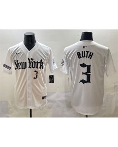 Men's New York Yankees #3 Babe Ruth White "Gothic Legacy Edition" Vapor Premier Limited Stitched Baseball Jersey