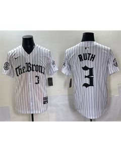 Men's New York Yankees #3 Babe Ruth White Pinstripe "Gothic Legacy Edition" Vapor Premier Limited Stitched Baseball Jersey