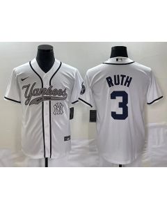 Men's New York Yankees #3 Babe Ruth White With Patch Cool Base Stitched Baseball Jersey (White)