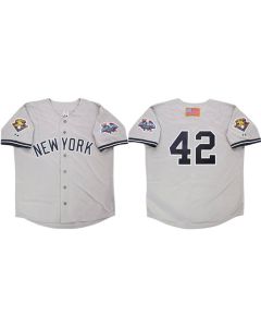 Men's New York Yankees #42 Mariano Rivera Gray 2001 World Series Road Stitched Baseball Jersey (Gray)