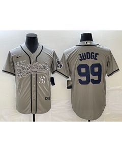 Men's New York Yankees #99 Aaron Judge Gray With Patch Cool Base Stitched Baseball Jersey