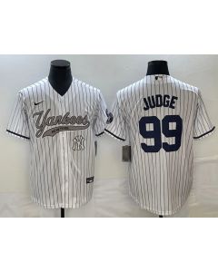Men's New York Yankees #99 Aaron Judge White With Patch Cool Base Stitched Baseball Jersey