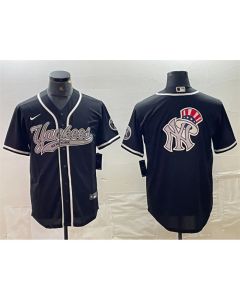 Men's New York Yankees Black Team Big Logo Cool Base Stitched Baseball Jersey (Style 2)