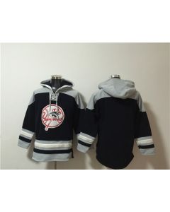 Men's New York Yankees Blank Black/Grey Ageless Must-Have Lace-Up Pullover Hoodie