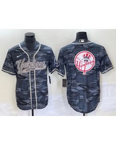Men's New York Yankees Gray Camo Team Big Logo With Patch Cool Base Stitched Baseball Jersey (Gray Camo)