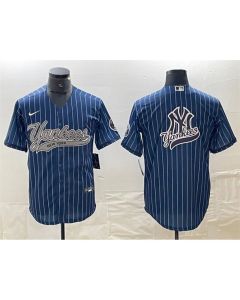 Men's New York Yankees Navy Team Big Logo Cool Base Stitched Baseball Jersey (Navy)