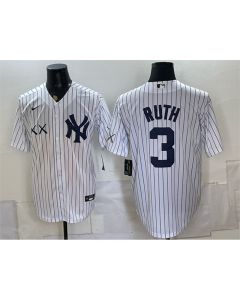 Men's New York Yankees x KAWS #3 Babe Ruth White Stadium Baseball Jersey (White)