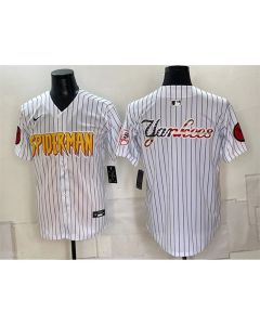 Men's New York Yankees X Spider-Man Team Big Logo White Limited Stitched Baseball Jersey (Style 7)
