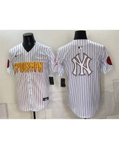 Men's New York Yankees X Spider-Man Team Big Logo White Limited Stitched Baseball Jersey (Style 9)