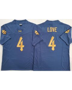 Men's Notre Dame Fighting Irish #4 Jeremiyah Love Blue Stitched Jersey (Blue)