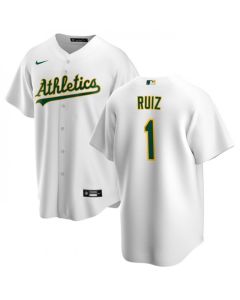 Men's Oakland Athletics #1 Esteury Ruiz White Cool Base Stitched Jersey