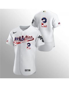 Men's Oakland Athletics #2 Khris Davis White 2020 Stars & Stripes Flex Base Stitched Jersey
