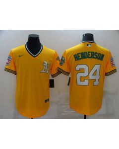 Men's Oakland Athletics #24 Rickey Henderson Gold Cool Base Stitched Jersey
