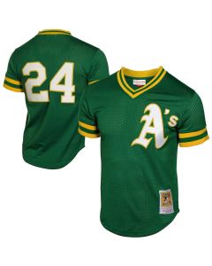 Men's Oakland Athletics #24 Rickey Henderson Green 1991 Cooperstown Mesh Batting Practice Jersey (Green)