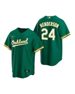 Men's Oakland Athletics #24 Rickey Henderson Green Cool Base Stitched MLB Jersey