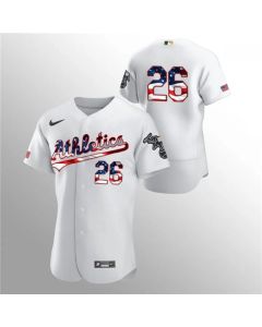 Men's Oakland Athletics #26 Matt Chapman White 2020 Stars & Stripes Flex Base Stitched Jersey