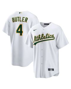 Men's Oakland Athletics #4 Lawrence Butler White Home Replica Jersey