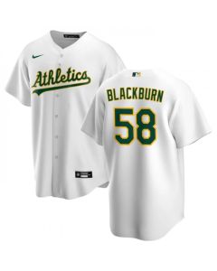 Men's Oakland Athletics #58 Paul Blackburn White Cool Base Stitched Jersey