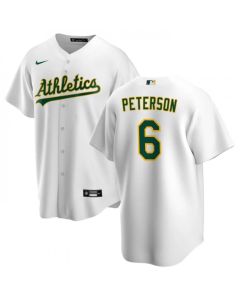 Men's Oakland Athletics #6 Jace Peterson White Cool Base Stitched Jersey
