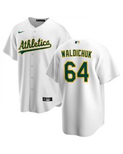 Men's Oakland Athletics #64 Ken Waldichuk White Cool Base Stitched Jersey