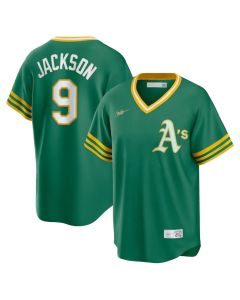 Men's Oakland Athletics #9 Reggie Jackson Kelly Green Road Cooperstown Collection Player Jersey (Green)