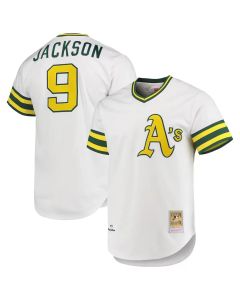 Men's Oakland Athletics #9 Reggie Jackson White 1972 Cooperstown Collection Authentic Jersey