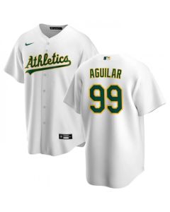 Men's Oakland Athletics #99 Jesus Aguilar White Cool Base Stitched Jersey