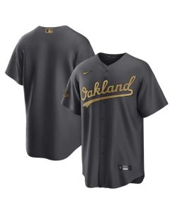 Men's Oakland Athletics Blank 2022 All-Star Charcoal Cool Base Stitched Baseball Jersey