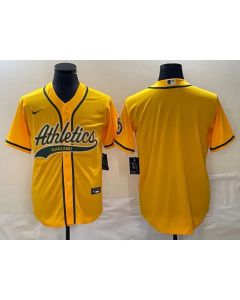 Men's Oakland Athletics Blank Yellow Cool Base Stitched Baseball Jersey