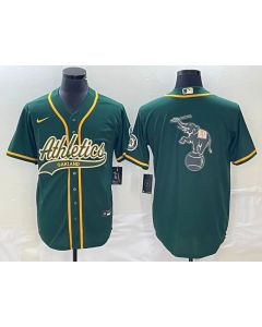 Men's Oakland Athletics Green Team Big Logo Cool Base Stitched Baseball Jersey 001