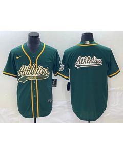 Men's Oakland Athletics Green Team Big Logo Cool Base Stitched Baseball Jersey 002