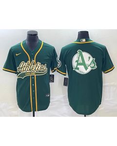 Men's Oakland Athletics Green Team Big Logo Cool Base Stitched Baseball Jersey 003