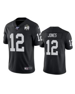 Men's Oakland Raiders #12 Zay Jones Black 100th Season with 60 Patch Vapor Limited Stitched NFL Jersey