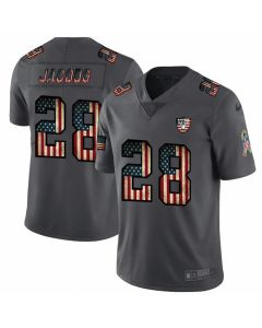 Men's Oakland Raiders #28 Josh Jacobs Grey 2019 Salute To Service USA Flag Fashion Limited Stitched NFL Jersey