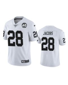 Men's Oakland Raiders #28 Josh Jacobs White 100th Season With 60 Patch Vapor Limited Stitched NFL Jersey