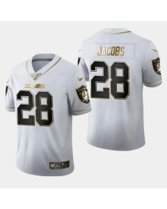 Men's Oakland Raiders #28 Josh Jacobs White 2019 100th Season Golden Edition Limited Stitched NFL Jersey