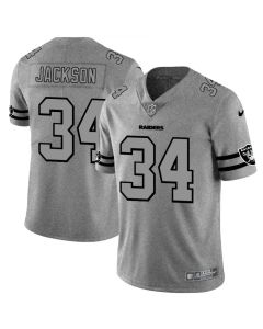 Men's Oakland Raiders #34 Bo Jackson 2019 Gray Gridiron Team Logo Limited Stitched NFL Jersey