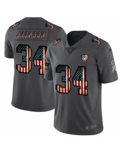 Men's Oakland Raiders #34 Bo Jackson Grey 2019 Salute To Service USA Flag Fashion Limited Stitched NFL Jersey