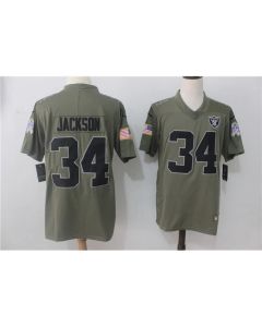 Men's Oakland Raiders #34 Bo Jackson Olive Salute To Service Limited Stitched NFL Jersey